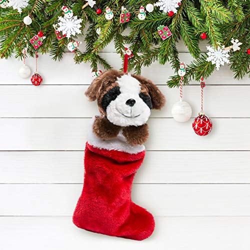 Holiday Plush Dog Stocking 19in - HollyHOME White Brown Puppy Xmas Gift