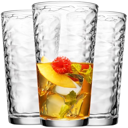 Glaver's 17 oz Hammered Glass Cocktail Set of 6 - Elegant Tall Drinking Glasses