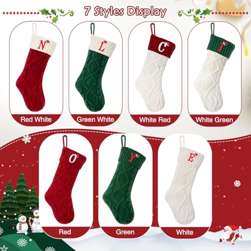 Monogram Knitted Christmas Stocking with Initial - 18" Cable Knit Fireplace Stocking