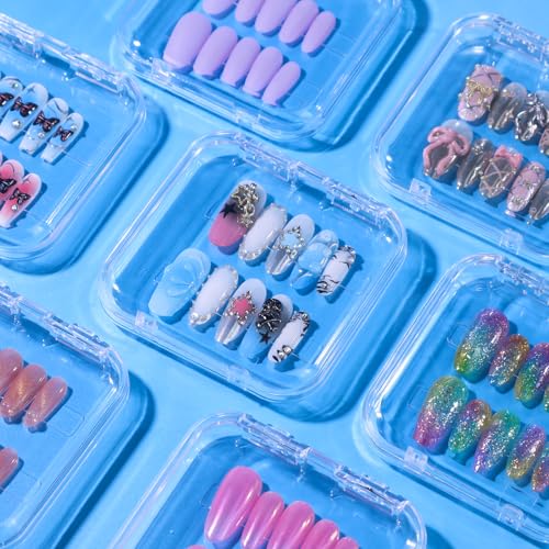 Clear 16 Pcs Acrylic Press-On Nail Storage Cases with Double-Sided Tape - Raisetip