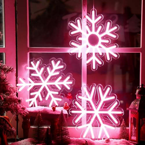 Treela Pink Snowflakes LED Window Lights - 9.84 Inch Christmas Decor