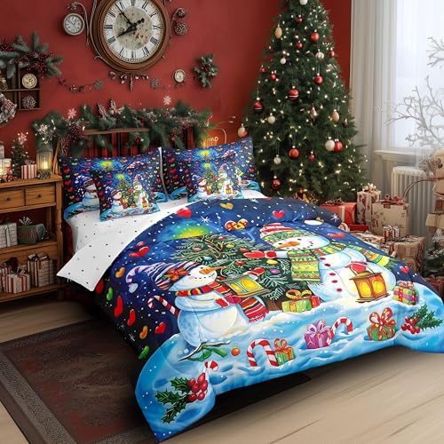 Castle Fairy Blue Snowman Bedding Set for Twin Size Kids Room Christmas Decor