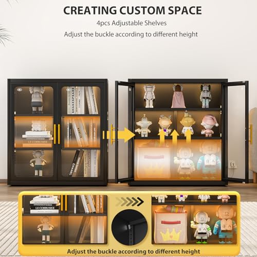 34-Inch Glass Display Cabinet with LED Lights and Adjustable Shelves