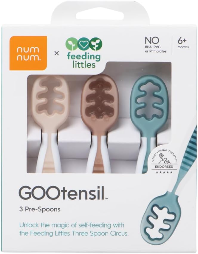 NumNum Baby Spoons Set - Silicone Pre-Spoon GOOtensils for Baby Led Weaning | 3-Pack, BPA-Free, Neutrals