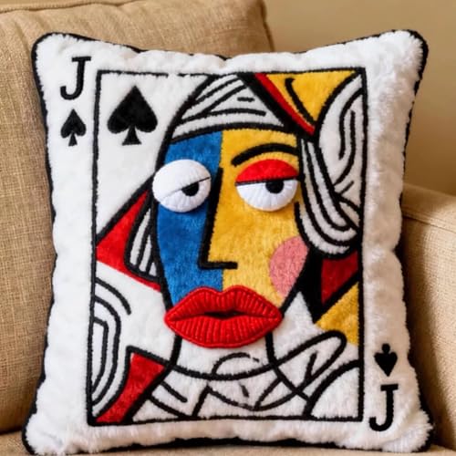 Queen of Spades Playing Card Throw Pillow, 14x16 Inch 3D Embroidered Cushion
