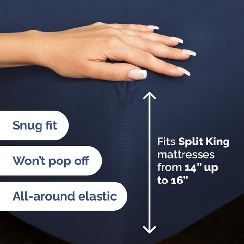 Flex Top Split Head King Sheet Set - Comfy Cooling Bed Sheets | Luxury Hotel Quality - Navy Blue