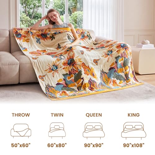 Boho 100% Cotton Throw Blanket - Soft Lightweight Woven Quilt for Couch & Bed