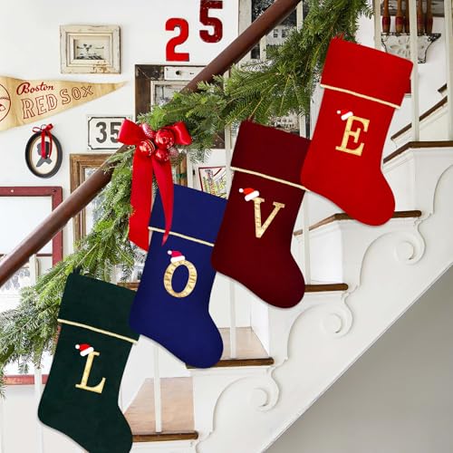 20-Inch Personalized White Velvet Monogram Christmas Stocking with Gold Trim