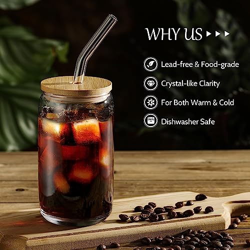 20-Piece Beer Can Glass Set with Bamboo Lids and Glass Straws - 16 oz