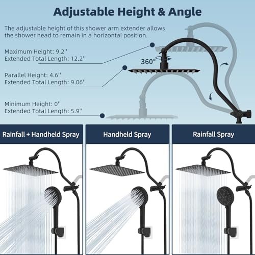 10-Inch Rainfall Shower Head Combo with Handheld Sprayer and Extension Arm