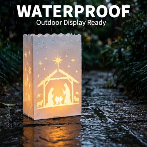 Nativity Waterproof Plastic Luminary Bags - 50 Pack, Reusable Outdoor Decor