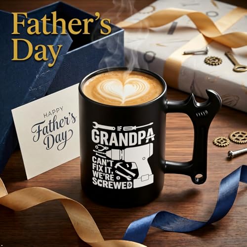 Black Grandpa Wrench Handle Coffee Mug - Funny Fathers Day Gift, Novelty Mechanic Tea Cup