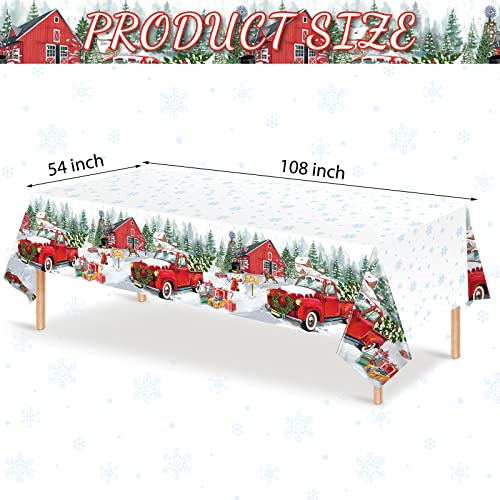 Tiamon 6-Pack Christmas Red Truck Tablecloths 54x108in, Plastic Holiday Farm Print