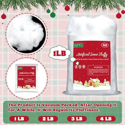 1LB Fluffy Fake Snow Fluff - Soft White Cotton Christmas Decor & Crafts