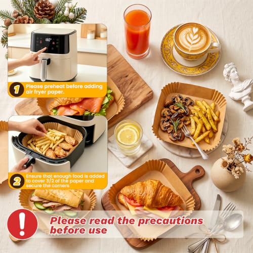 600Pcs 8-Inch Square Air Fryer Disposable Paper Liners, Non-Stick Parchment