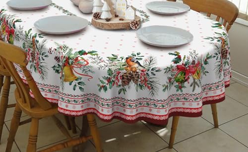 Christmas Holly Oval Tablecloth 72x54 Inches Red Holiday Decor Washable