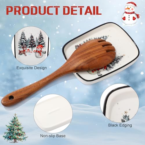 FoldTier Christmas Snowman Ceramic Spoon Rest with 'Warm Winter Blessings' - 5.8" Holiday Kitchen Decor (Variation: Snowman / 1)