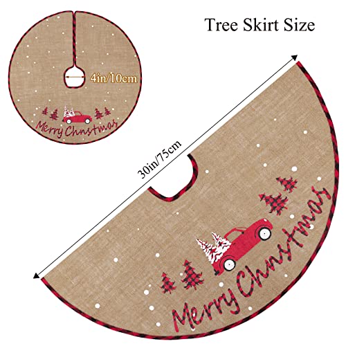N&T NIETING Red Truck Burlap Christmas Tree Skirt 30 Inch – Rustic Letter Print