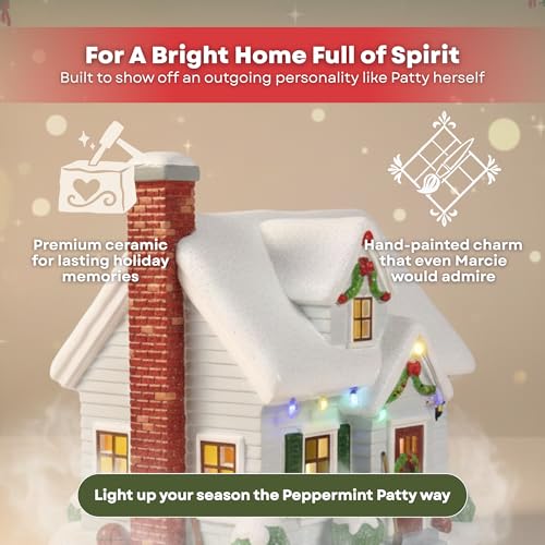 Department 56 Peanuts Christmas Village Peppermint Patty House - Lighted Ceramic Collectible with USB