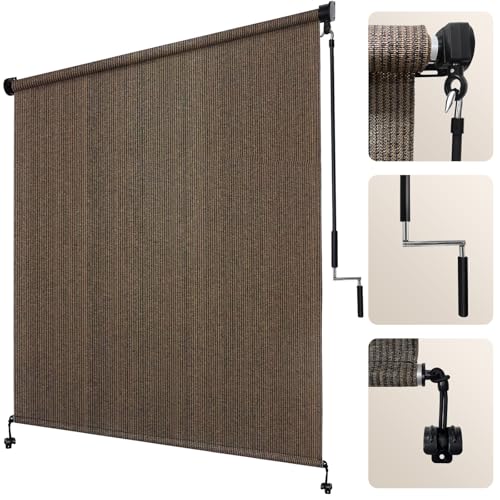 Cordless Outdoor Roller Shade 8' x 8' - Mocha Patio Blinds