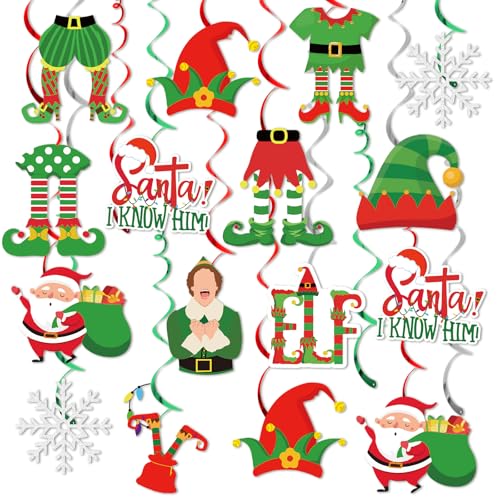HigzYovn 12 Pcs Elf Christmas Decorations - Santa I Know Him Theme (Pink) Hanging Swirls