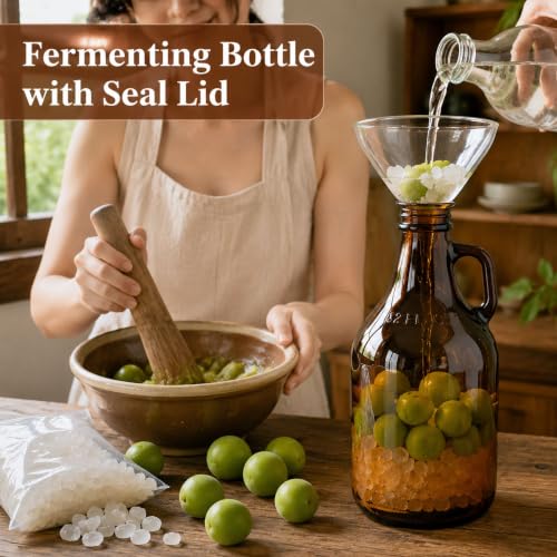 32 oz Amber Glass Growlers with Airtight Lids and Handles - 3 Pack Jugs