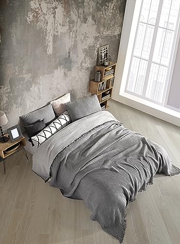 King Size Organic Cotton Muslin Coverlet Bedspread - 95 x 106 Inches, Reversible, Lightweight & Ultra Soft