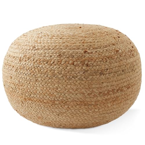 Hand-Braided Jute Pouf Ottoman, 19-Inch Round Woven Footrest for Living Room