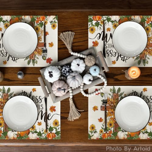Artoid Mode Pumpkins Floral Placemats Set of 4 – 12 x 18 inches