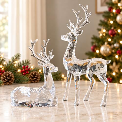 2-Piece Clear Acrylic Reindeer Figurine Set for Christmas Decor