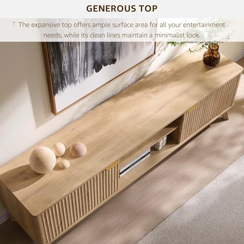 70-Inch Mid-Century Modern Fluted TV Stand with Storage Cabinets