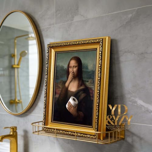 Funny Mona Lisa Bathroom Wall Art Vintage Gold Framed 8x10 Print