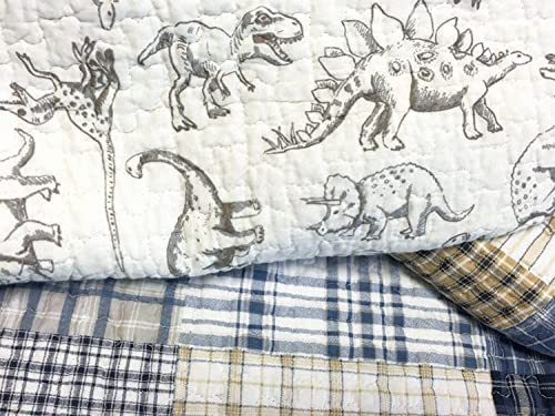 Dinosaur Reversible Cotton Quilt Set - Twin 2-Piece Bedding for Kids