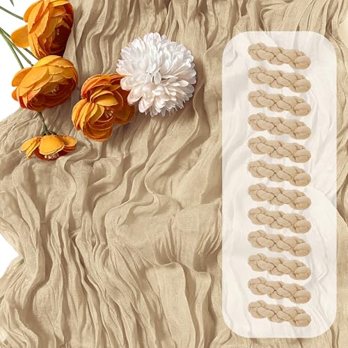 12-Pack Beige Cheesecloth Table Runners, 17 x 108 Inch Gauze Fabric