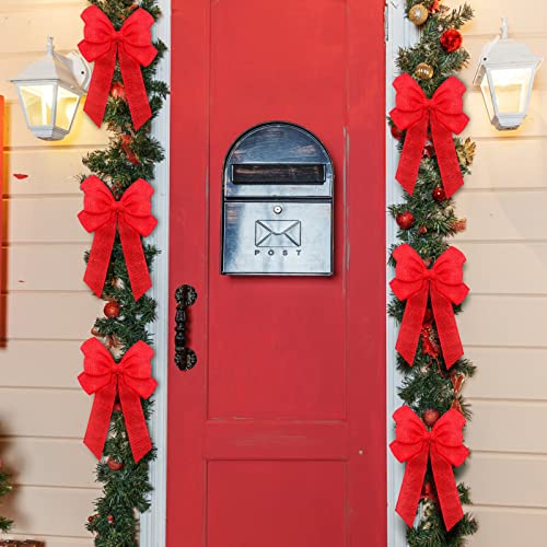 Xinnun 6 Pcs Christmas Burlap Bows Wreath Decorations, Red, Plain Style