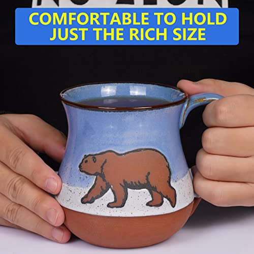 MPotTo 16 oz Ceramic Polar Bear Mug - Blue Coffee & Tea Cup, Dishwasher & Microwave Safe