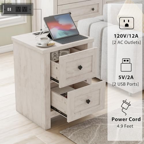4-Piece Farmhouse Bedroom Furniture Set with Dressers and Charging Nightstands