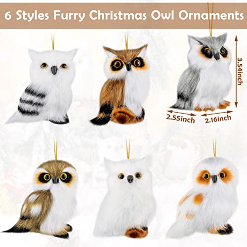Zhanmai 6-Pack Christmas Hanging Owl Ornaments – Furry Woodland Xmas Tree Decorations for Holiday Home & Party