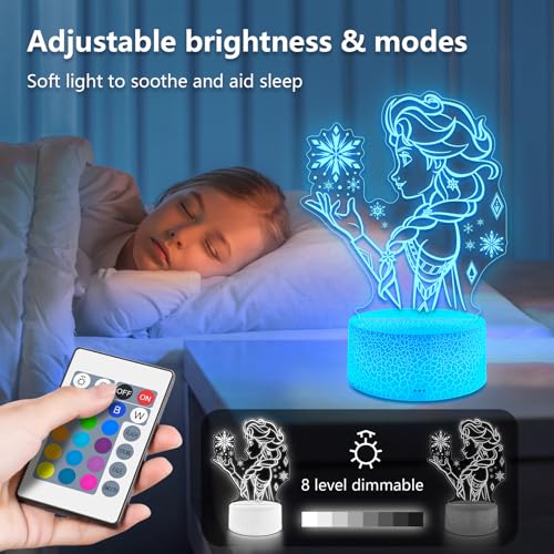 Elsa 16-Color 3D Princess Night Light with Remote - Kids Bedroom Decor