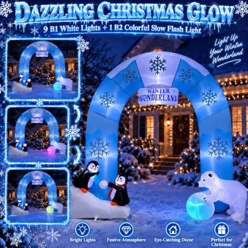 Blue 7.2FT Christmas Inflatable Archway Winter Wonderland Decor with LED Lights