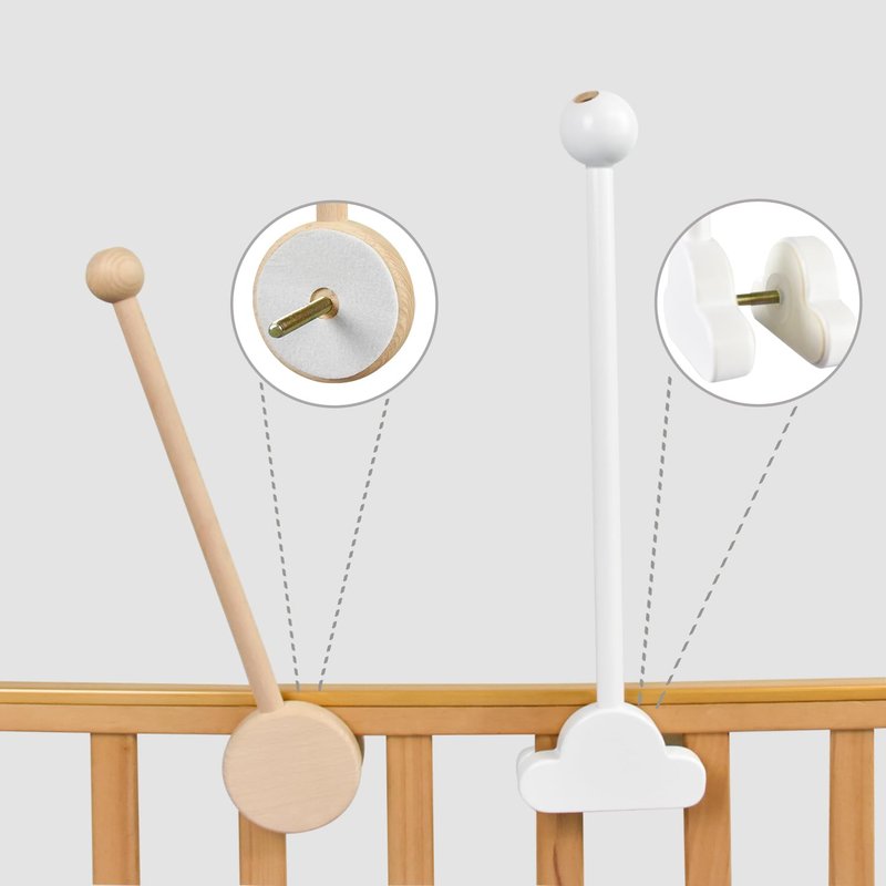 HLEEDUO 27 INCHES Crib Mobile Arm, 360° Rotating Mobile Arm for Crib,White Wooden Mobile for Crib, Adjustable Crib Accessories Safe Anti Slip Set,Mobile Holder for Crib,Nursery Cloud Design
