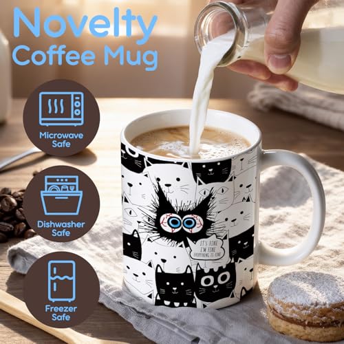 Palasarkaaa Full Cats Funny Black Coffee Mug 11oz Novelty Gift for Cat Lovers
