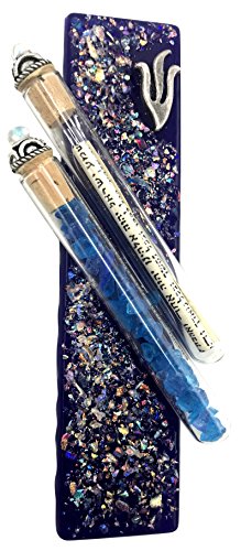 Art Glass Wedding Mezuzah with Shard Vessel - Handmade Blue Fused Glass