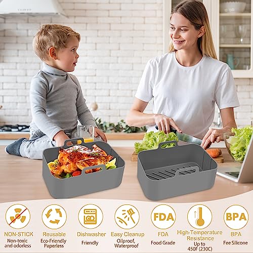ZXZMZT Reusable Silicone Air Fryer Liners 10QT Grey - 8.46 x 5.9 inch, 2 Pack for Ninja DZ550/DZ401