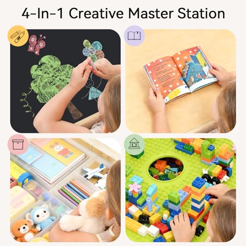 4-in-1 Kids Activity Table and 2 Chairs Set with Storage for Sensory Play
