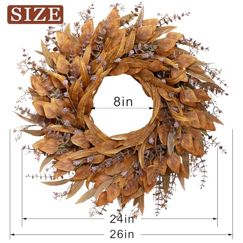 26-Inch Artificial Fall Eucalyptus Wreath with Seeds for Front Door