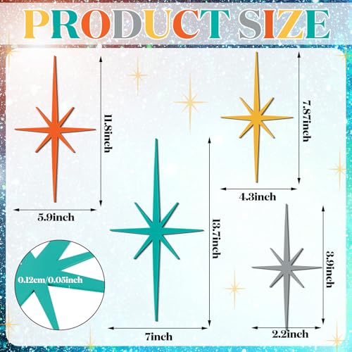 4-Piece Mid-Century Modern Starburst Wall Art, Retro Metal Atomic Stars