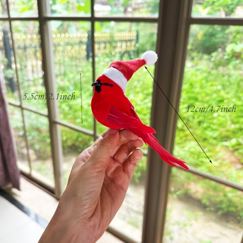 Red Cardinal Birds Set - 2 Faux Foam Feathered Ornaments for Christmas Decorations