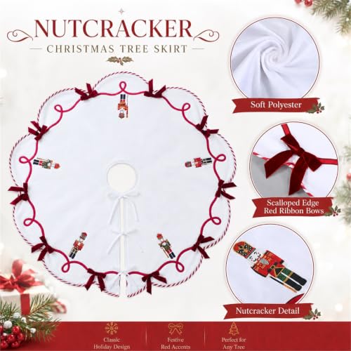 Blueweenly Classic 36 Inch Nutcracker Christmas Tree Skirt in Red, Festive Holiday Decor
