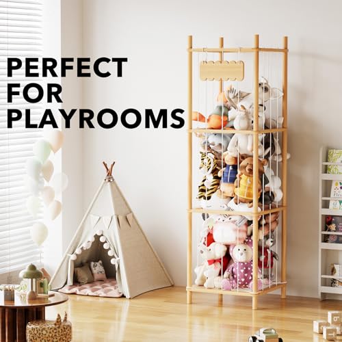 Stuffed Animal Storage Organizer - Tall Wooden Plush Toy Zoo Holder